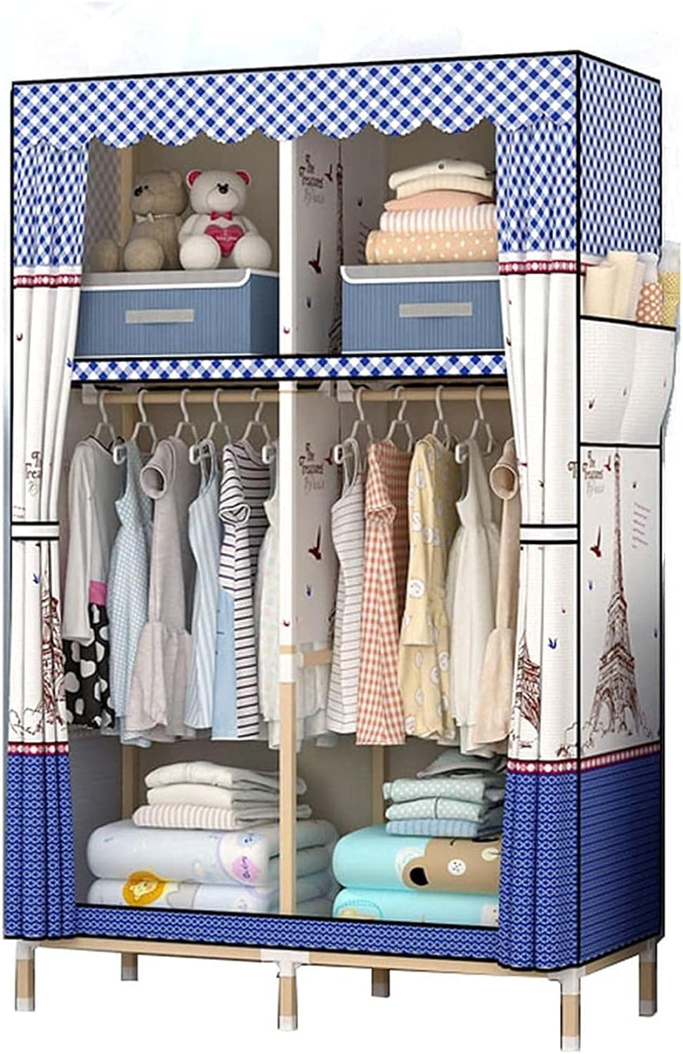 Open Wardrobe Solid Wood Wardrobe Organiser Save Space Assembly Fabric Wardrobe Clothes Rack (Color : I) (C)