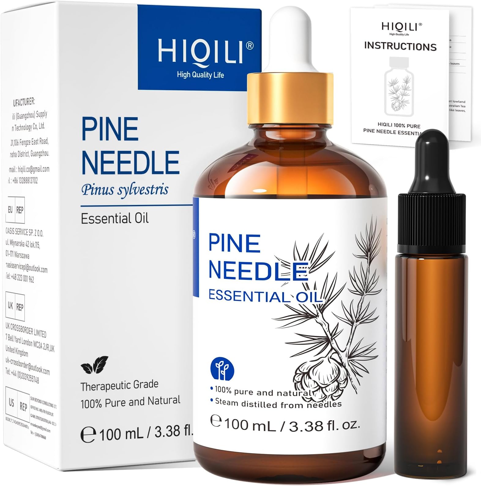 HIQILI 100ML Pine Essential Oil,100% Pure Natural Premium Quality, for Diffuser Skin Candle Making - 3.38 Fl Oz