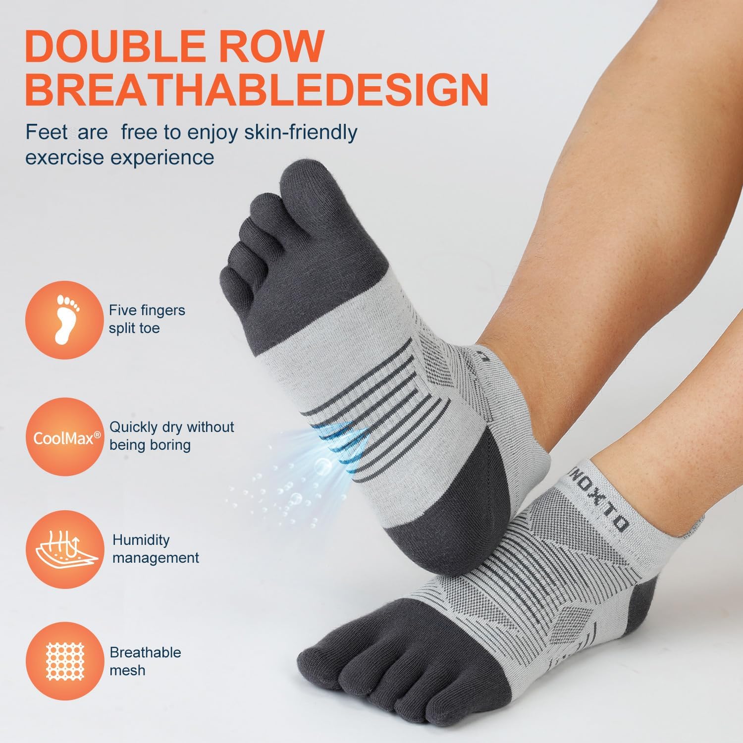 INOXTO Running Toe Socks for Men Women Professional Breathable Five Finger Coolmax Socks for Athletic Barefoot 4 Pairs