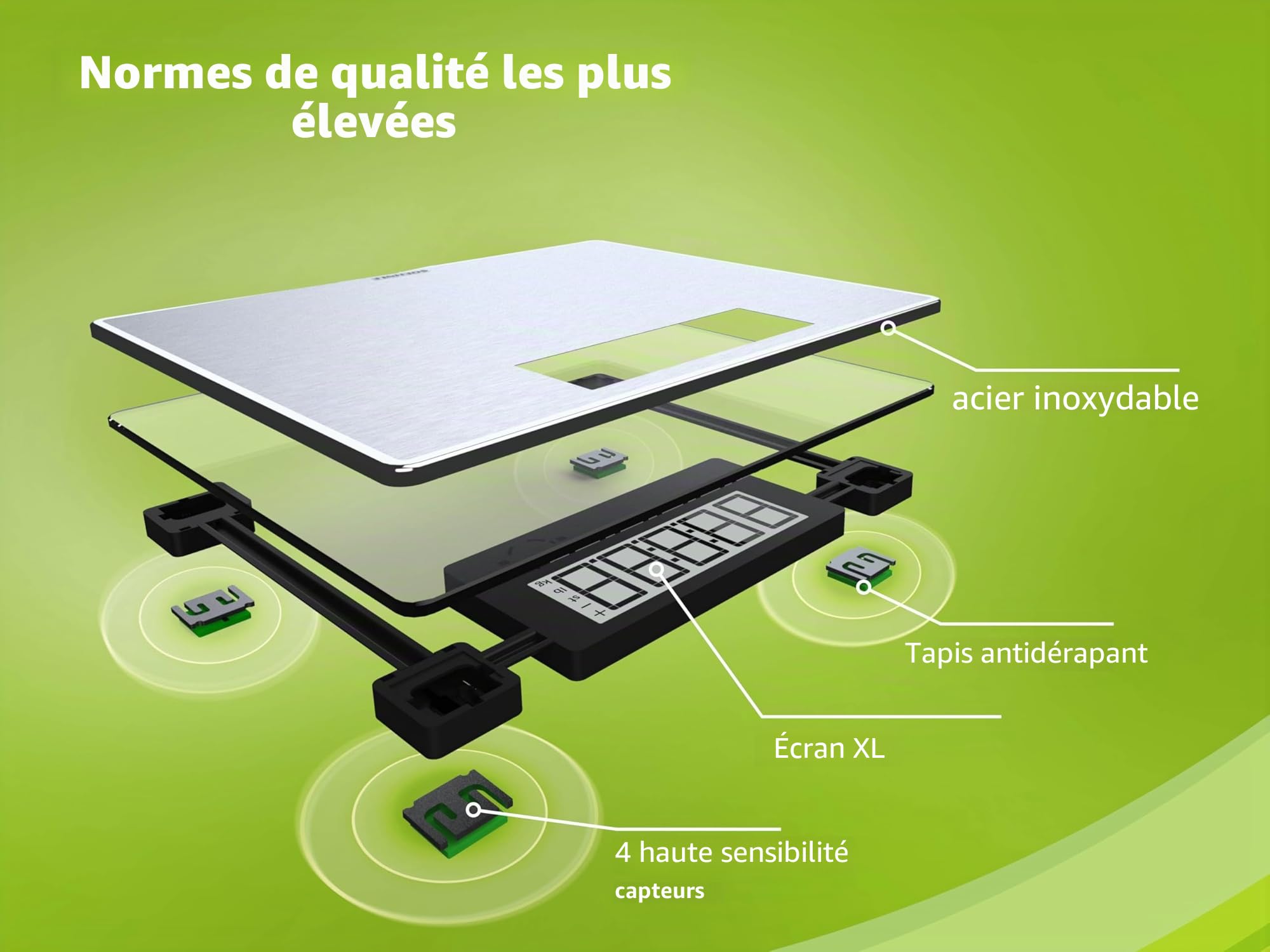 Soehnle Style Sense Safe 300, balance électronique avec large écran LCD, Balance pèse personne supporte jusqu'à 180 kg, pèse personne métal inoxydable