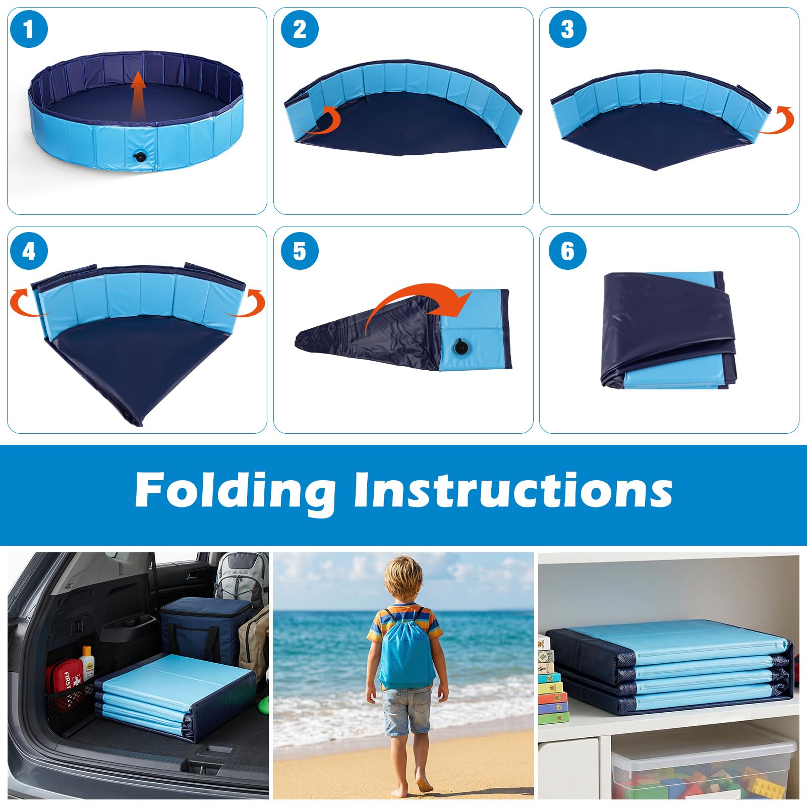 Faltbarer Sandkasten für Kinder, groß, 121,9 x 121,9 cm, Sandkasten-Spielzeug für Kinder im Alter von 3–8 Jahren, tragbarer Outdoor- und Indoor-Sandkasten für Hinterhof, Balkon, Strand, Camping
