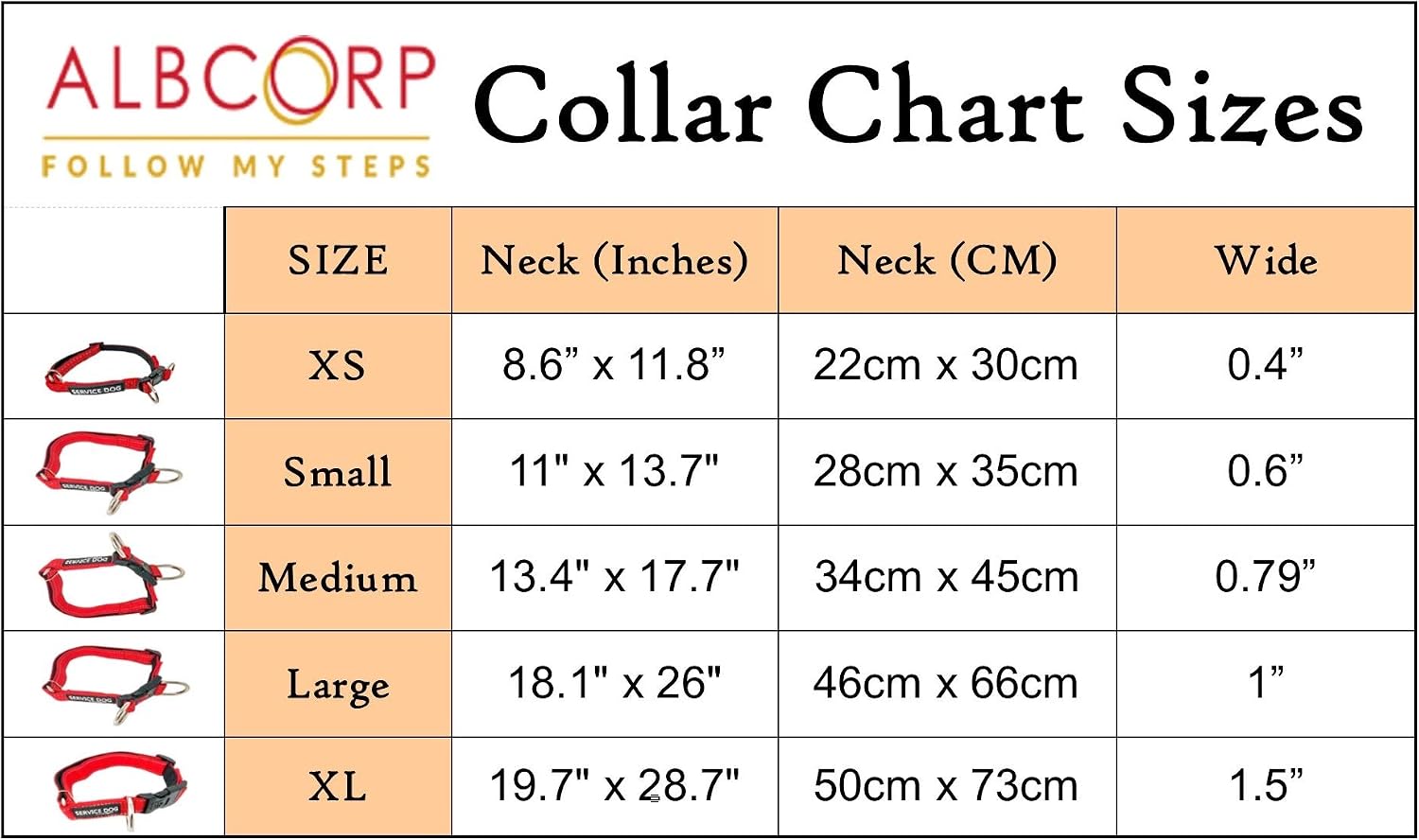 Albcorp Reflective Service Dog Collar - Service Dog Rubber Patch - Durable D-Ring for Service Animal Leashes or ID Tags, Large, Red