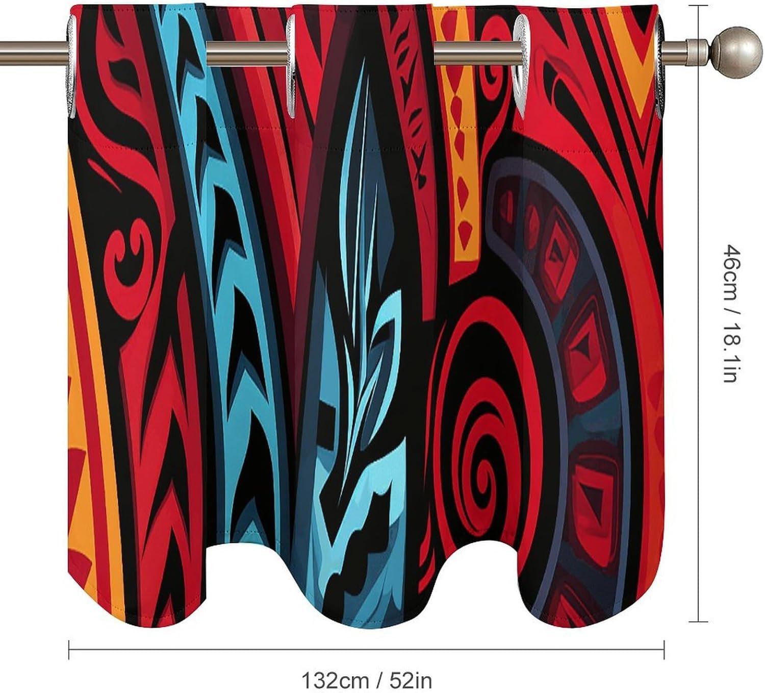 Abstract Tribal Pattern Valance for Windows, 2 Pack Kitchen Curtains Modern Home Decor, Soft Blackout Window Curtains for Living Room & Bedroom, 18 X 52 Inch