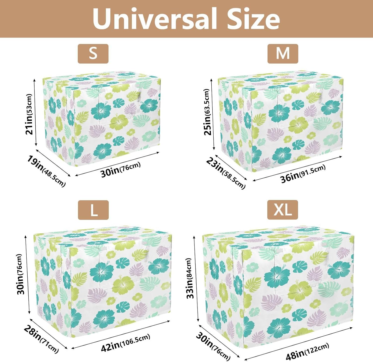 Tropical Hibiscus Flowers Dog Crate Cover 600D Oxford Pet Kennel Cover with Mesh Window for Dog Cages, Windproof Waterproof Machine Washable, 42"x28"x30"
