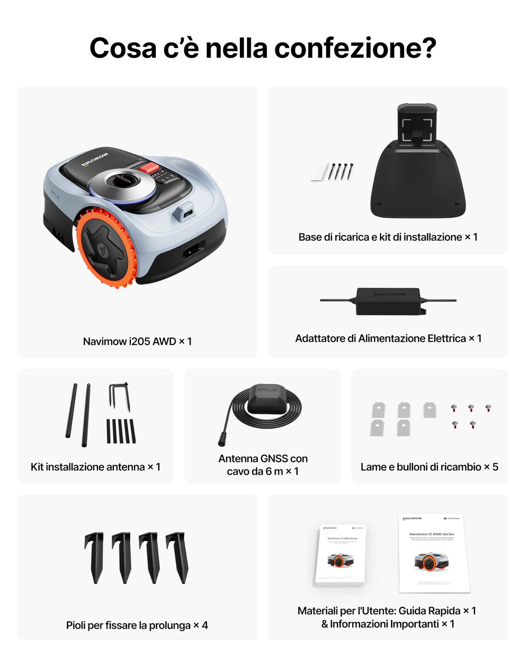 Segway Navimow i205 AWD Robot Tagliaerba Senza Filo Perimetrale - Kit con Garage S, Trazione Integrale per Pendii del 45%, EFLS NRTK + Visione, Non è Necessaria un'antenna RTK (Spedito separatamente)