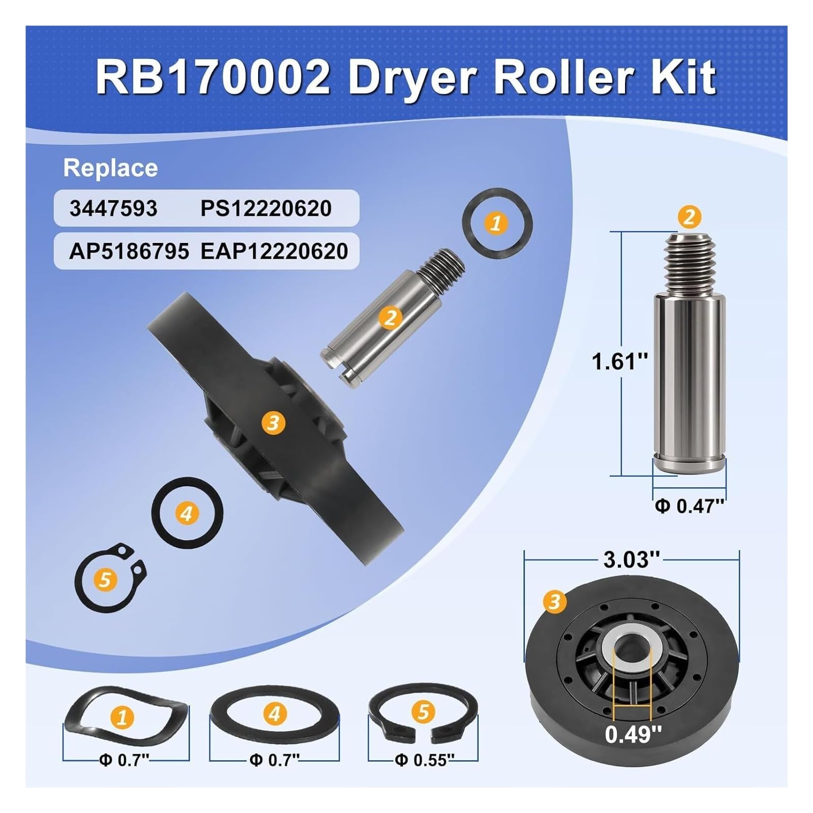 Kit De Rodillo for Secadora RB170002, Compatible Con Speed, Compatible Con Queen, Compatible Con Alliance, Piezas De Secadora De Ropa