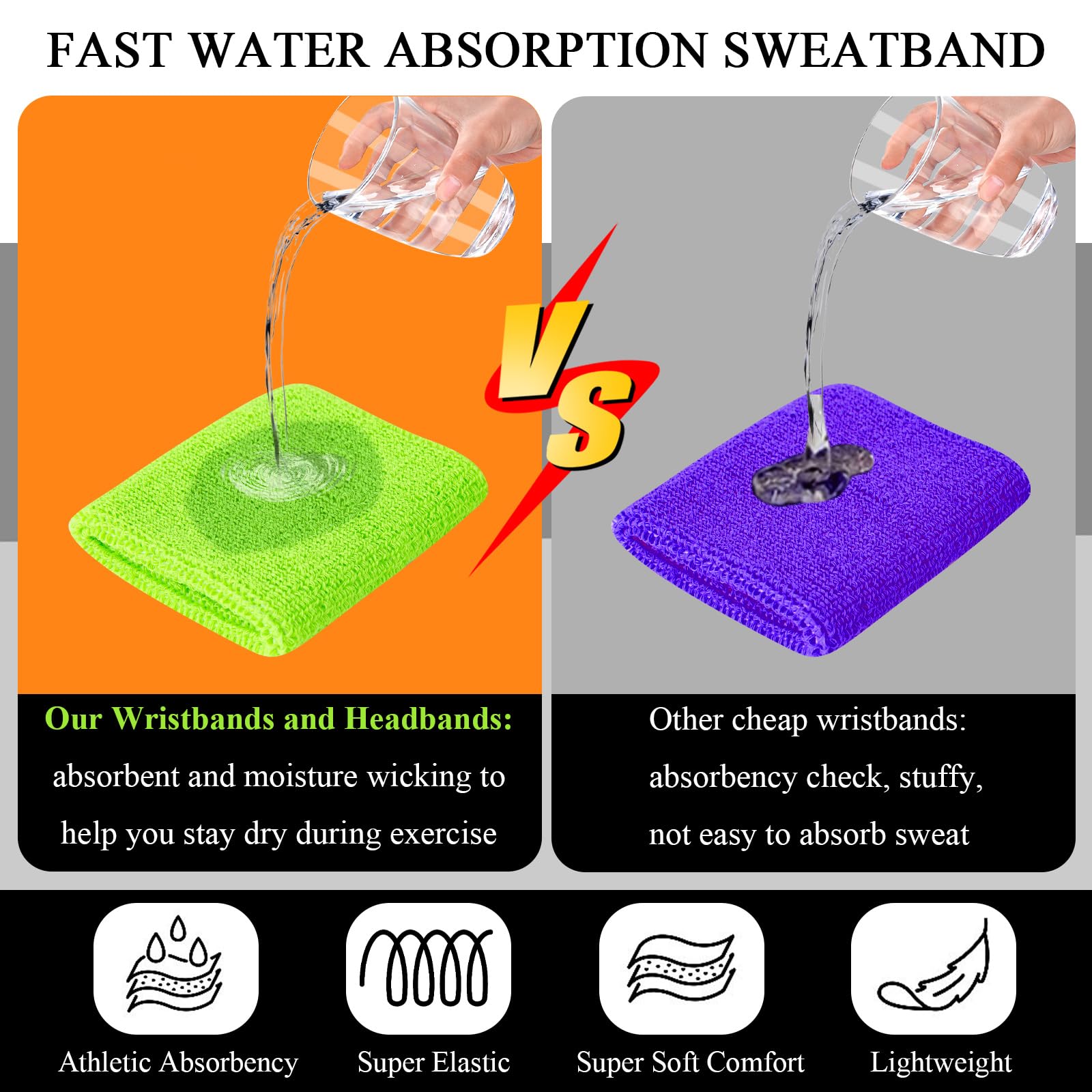 ONLYFU Neonschweißbänder, buntes Sport-Stirnband-Set für Damen und Herren, atmungsaktives Frottee, athletische Schweißbänder für Basketball, Tennis, Laufen, Yoga, 78 Stück, mehrfarbig