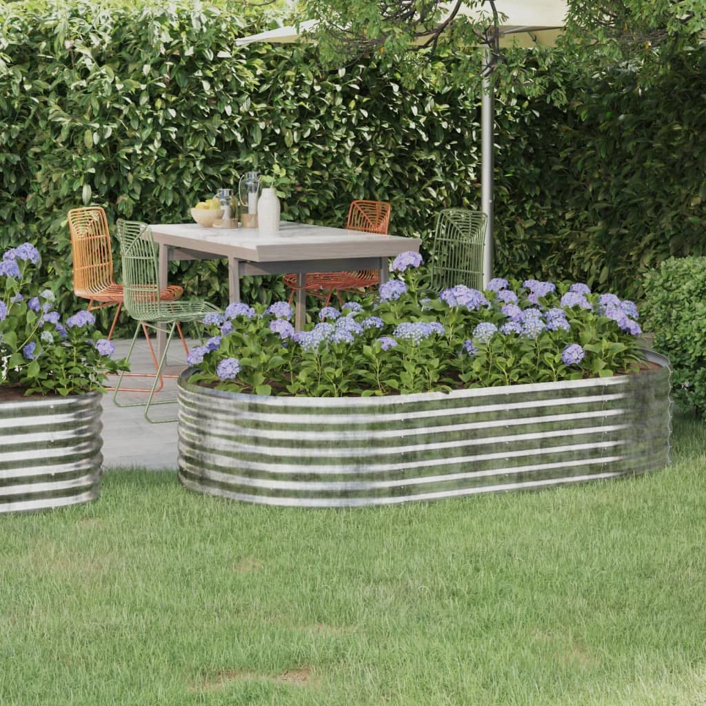 Hochbeet Verzinkter Stahl 175x100x36 cm Ovales Pflanzgefäß Silbern Wetterfestes Gartenbeet für Gemüse Kräuter Blumen Großer Pflanzkübel für Garten Balkon Terrasse