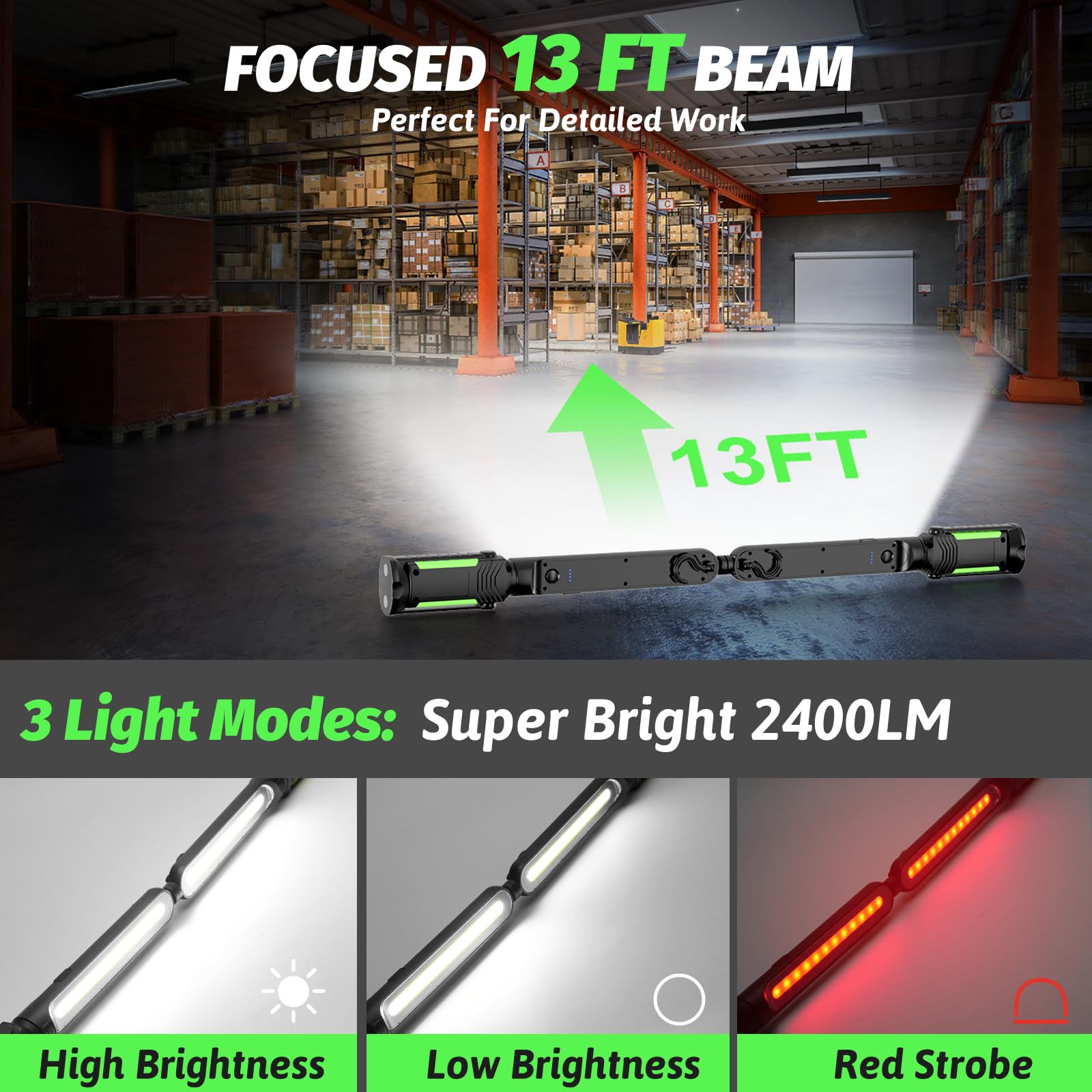 Wiederaufladbare magnetische Arbeitslichtleiste mit Sensormodus, Einzel- oder Doppelnutzung LED-Unterhaubenlicht, tragbares schnurloses Falllicht für Autoreparatur, Inspektion, Werkstatt