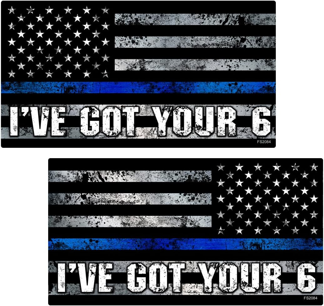 Thin Blue Line I've GOT Your 6 Flag Mirrored Stickers 2 Pack