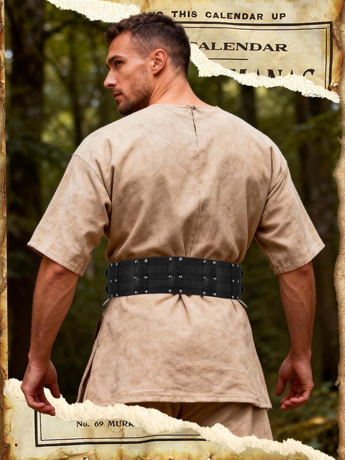 Men Medieval Viking Faux Leather Wide Girdle&Renaissance Belt Pouch Set for Cosplay, Halloween Costume Accessories - Image 5