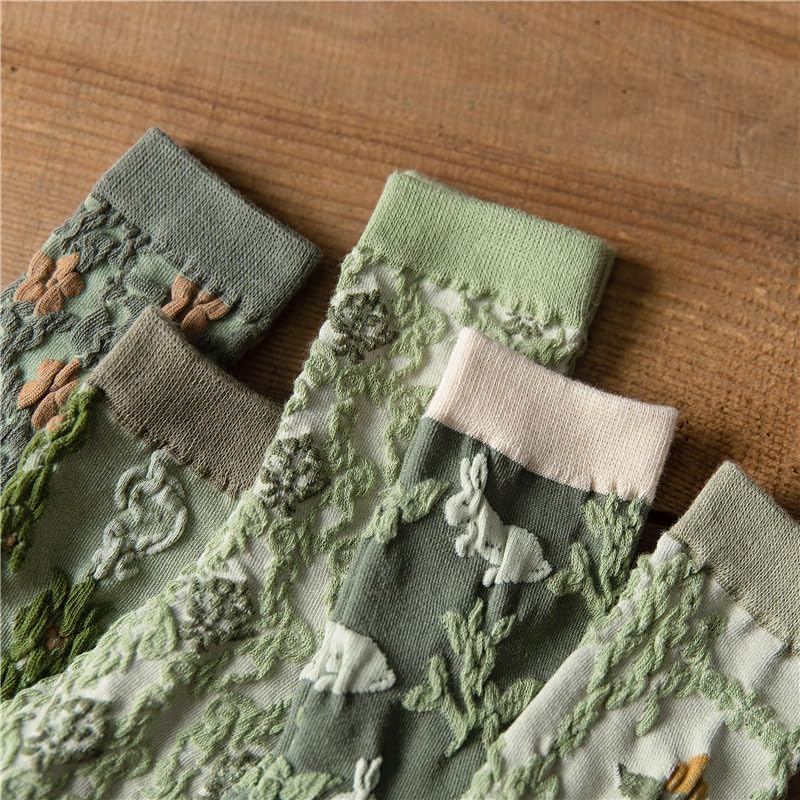 Cute Floral Socks for Womens, Vintage Embroidered Cottagecore Frilly Flower Cotton Crew Socks - Image 4