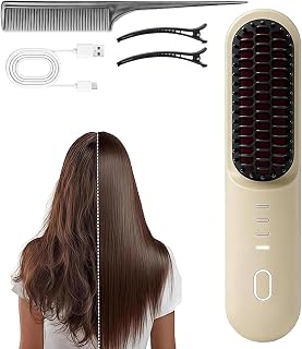 Go Brush Pro for Short Hair, 2026 Upgraded Cordless Straightening | 4 Temperature Settings, Ionic & Ceramic Care, 4000mAh USB-C Rechargeable for Frizz-Free Styling (Beige)