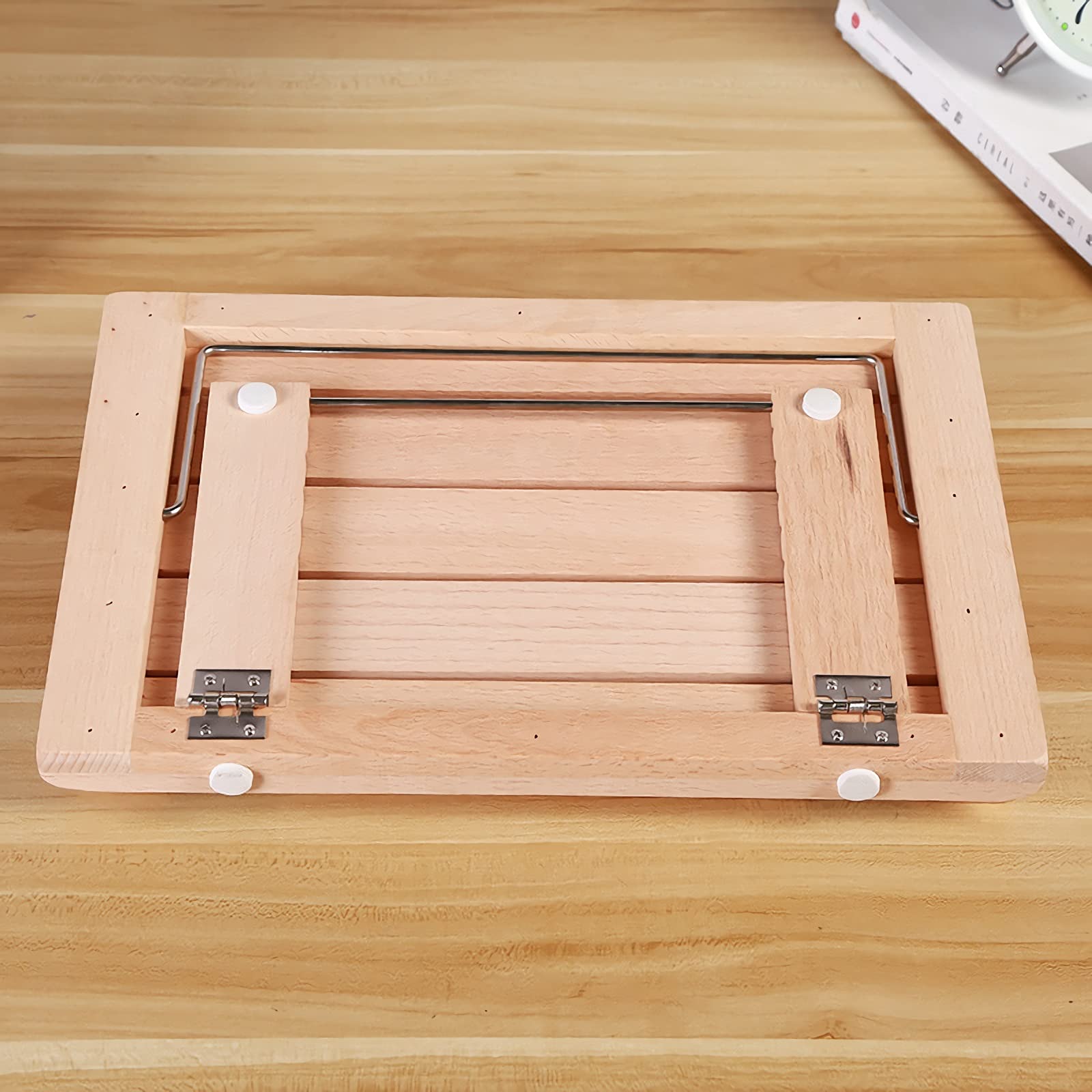 Soporte de Libro para Lectura Soporte de libro de cocinero de bambú para el escritorio Bandeja del titular de la receta del libro ajustable con la página Play Clips Papel plegable Tableta Smartphone S