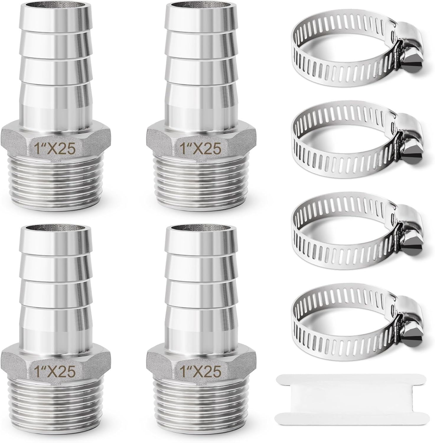 Josaton Stainless Steel Barbed Hose Fittings, 1" Hose Barb to 1" Male NPT Home Brew