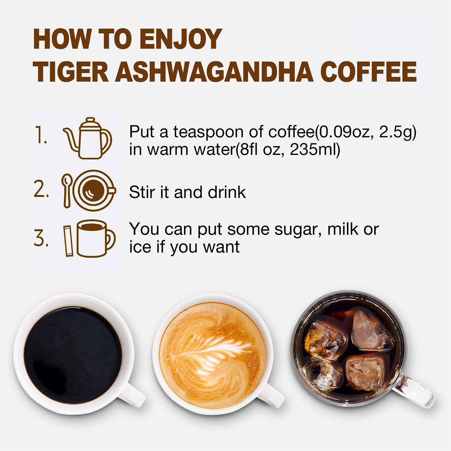 Tiger Ashwagandha Instant Mushroom Coffee - 30 Servings Arabica Blend with Reishi, Chaga & Lion's Mane | Adaptogen, Vegan, Antioxidant Support, Gluten-Free | Immune Booster, Focus & Energy - Image 6