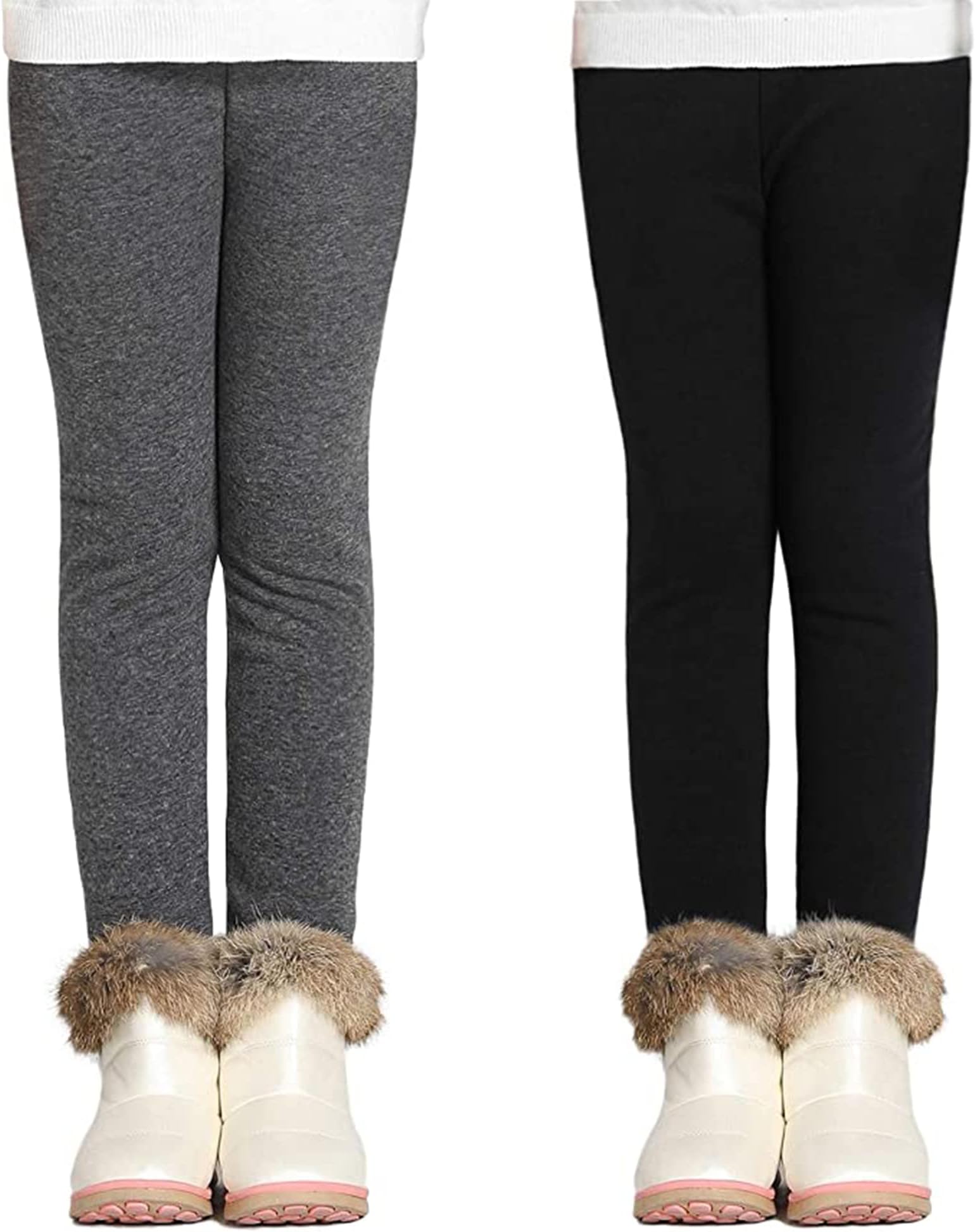 Girls Fleece Lined Leggings Thermal Trousers Cotton