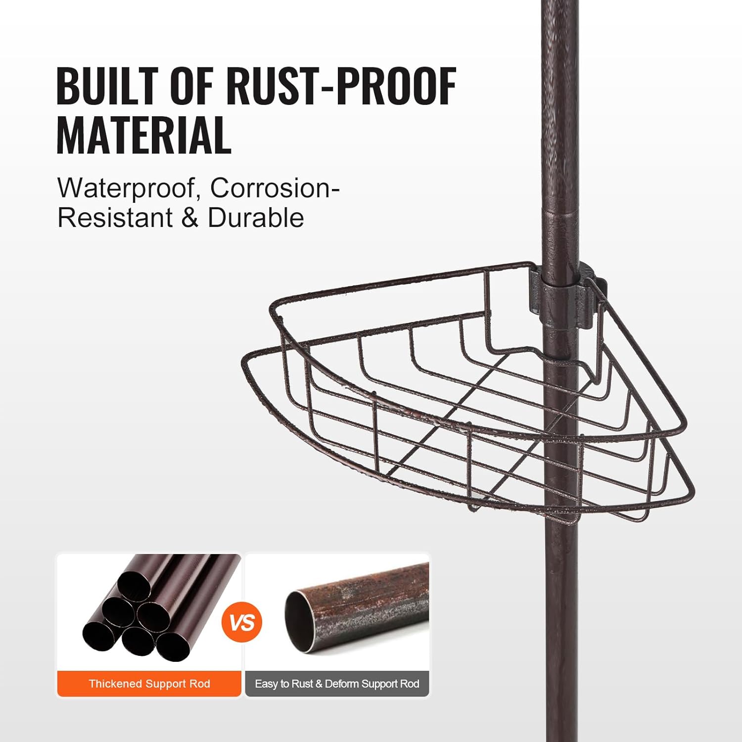 VEVOR Corner Shower Caddy Tension Pole, 4 Tier Adjustable Rustproof Organizer Shelves for Bathroom & Washroom, 42-114inch High, Bronze