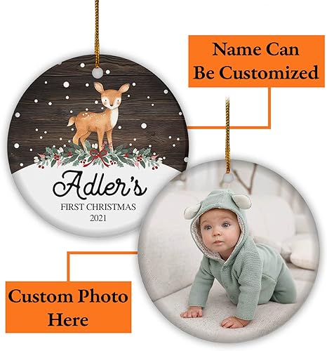 Vista 41 de TM TEEMAN Adorno de Navidad para bebé 2024, adorno personalizado de primera Navidad con foto, recuerdo de la primera Navidad del bebé, adorno Bebé 12