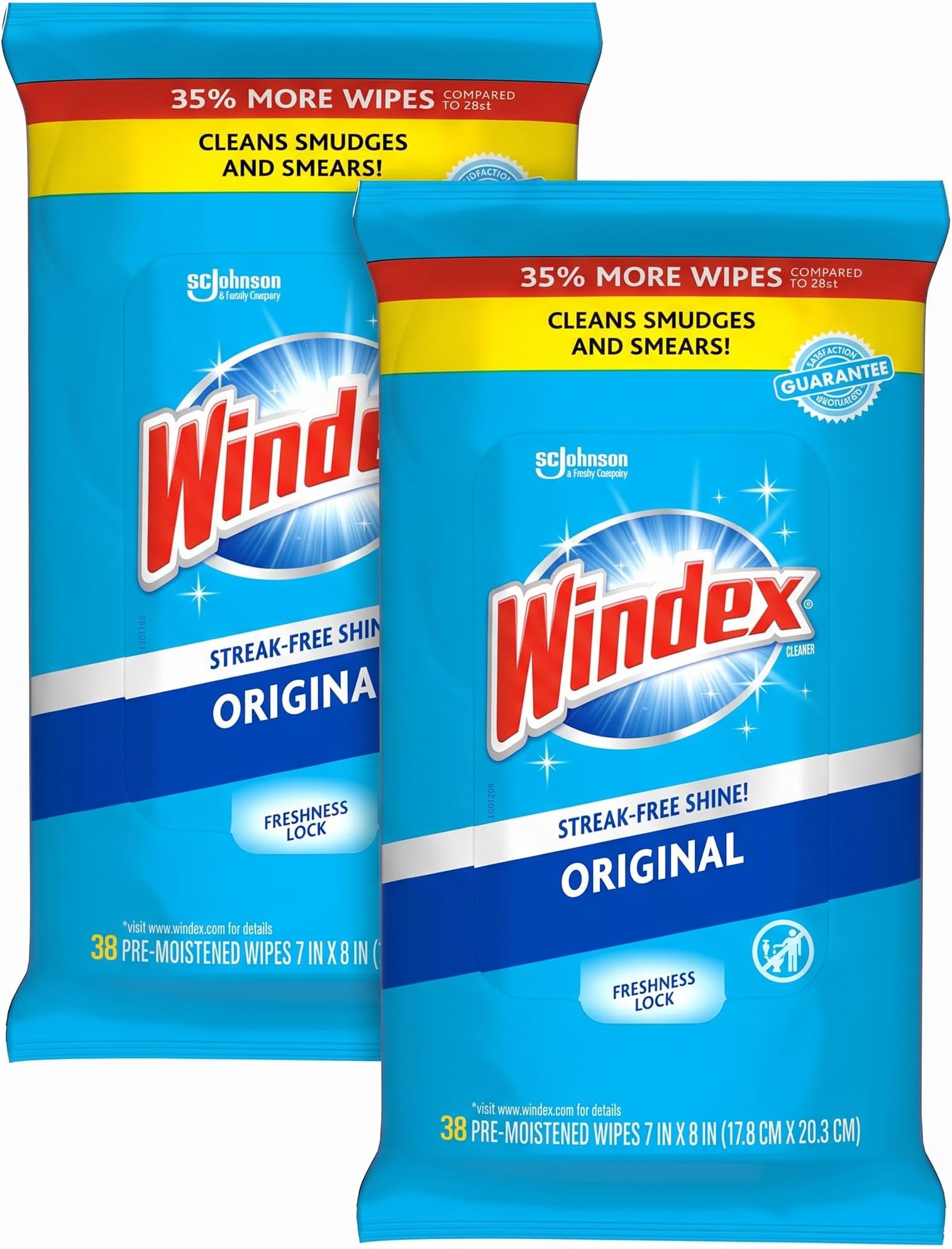 Wipes Glass Cleaning, Pre-Moistened Glass and Surface Wipes to Clean Home Surfaces, Household Essentials, Original Scent, 38 Count (Pack of 2)