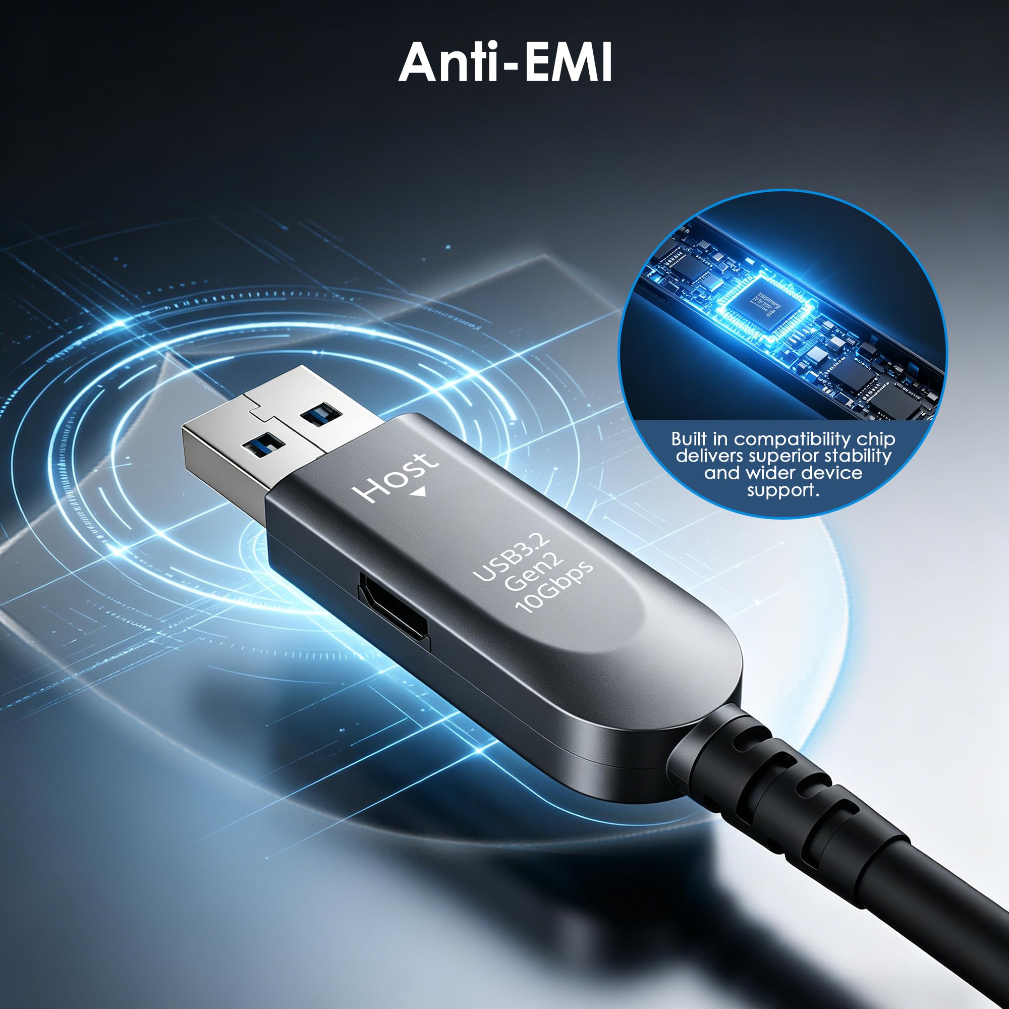 Cable de fibra óptica 4K 60Hz USB C de 33 pies, 10 Gbps USB 3.2 Gen 2 USB A a USB C cable de datos para cámaras web, VR, sistemas de conferencia, Logitech, Azure, ClickShare, Intel RealSense (sin