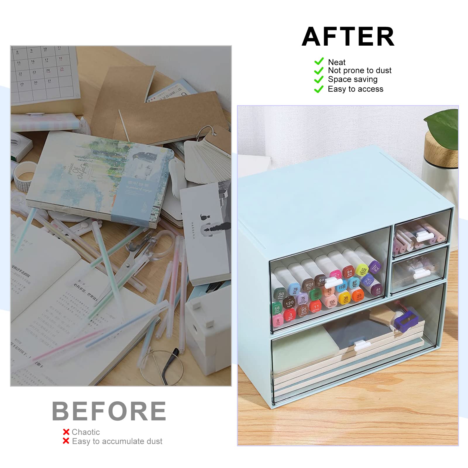 Organizzatore da scrivania con cassetto, Contenitori per cosmetici, scatola portaoggetti in plastica, organizer da scrivania per ufficio, scuola, casa (B)