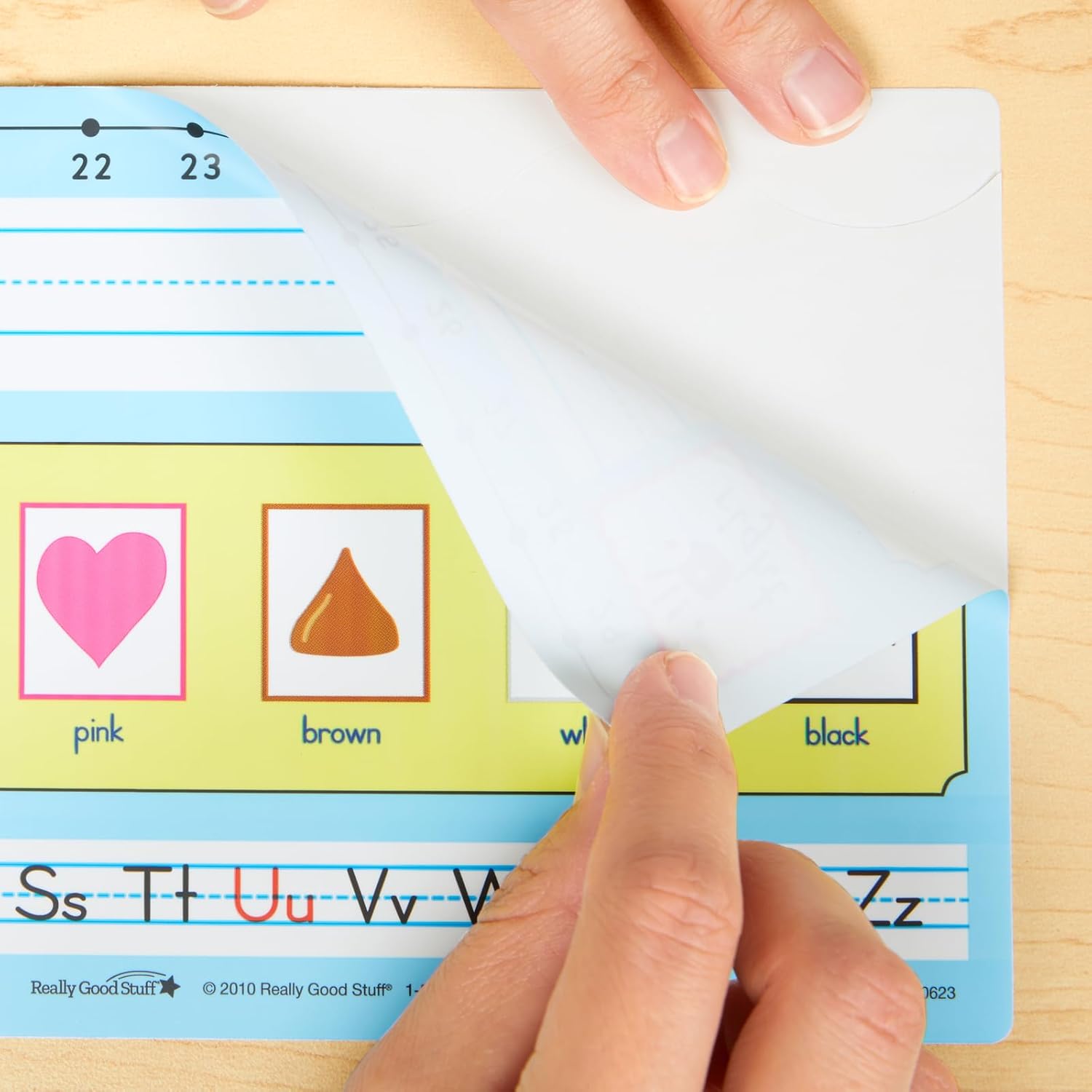 Really Good Stuff 24PK Zaner-Bloser 100-Grid with Number Line Self-Adhesive Vinyl Desktop Reference Nameplate with Left and Right Handprints, Shapes and Colors