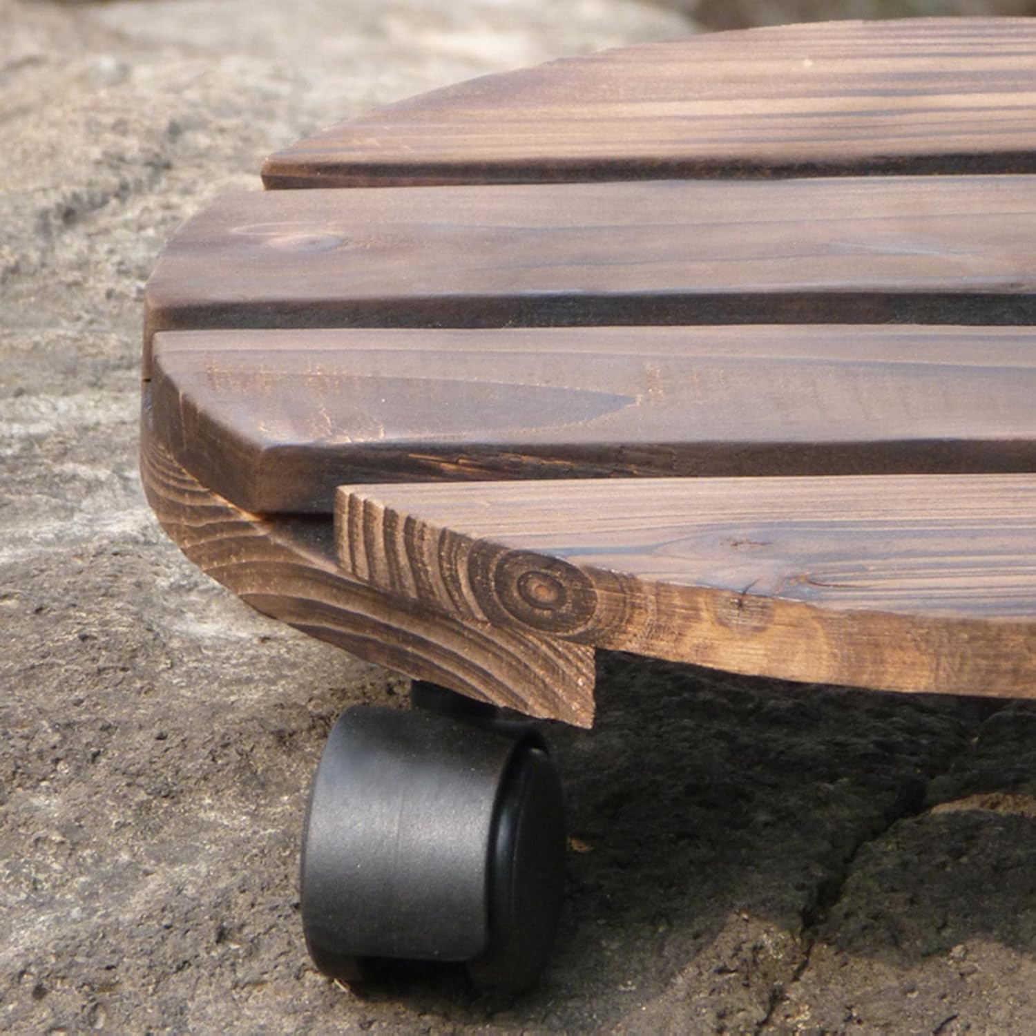 KYKHT Wooden Plant Pot Caddy 25cm Round Garden Plant Pot Trolley 360