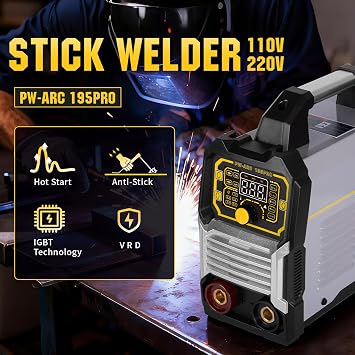 195Amp Stick Welder,ARC/Pulse Stick/Lift TIG/Pulse TIG 4-in-1 Multiprocess Welder,110/220V Dual Voltage,Synergic Control IGBT Inverter with Portable Welding Machine(SILVER)