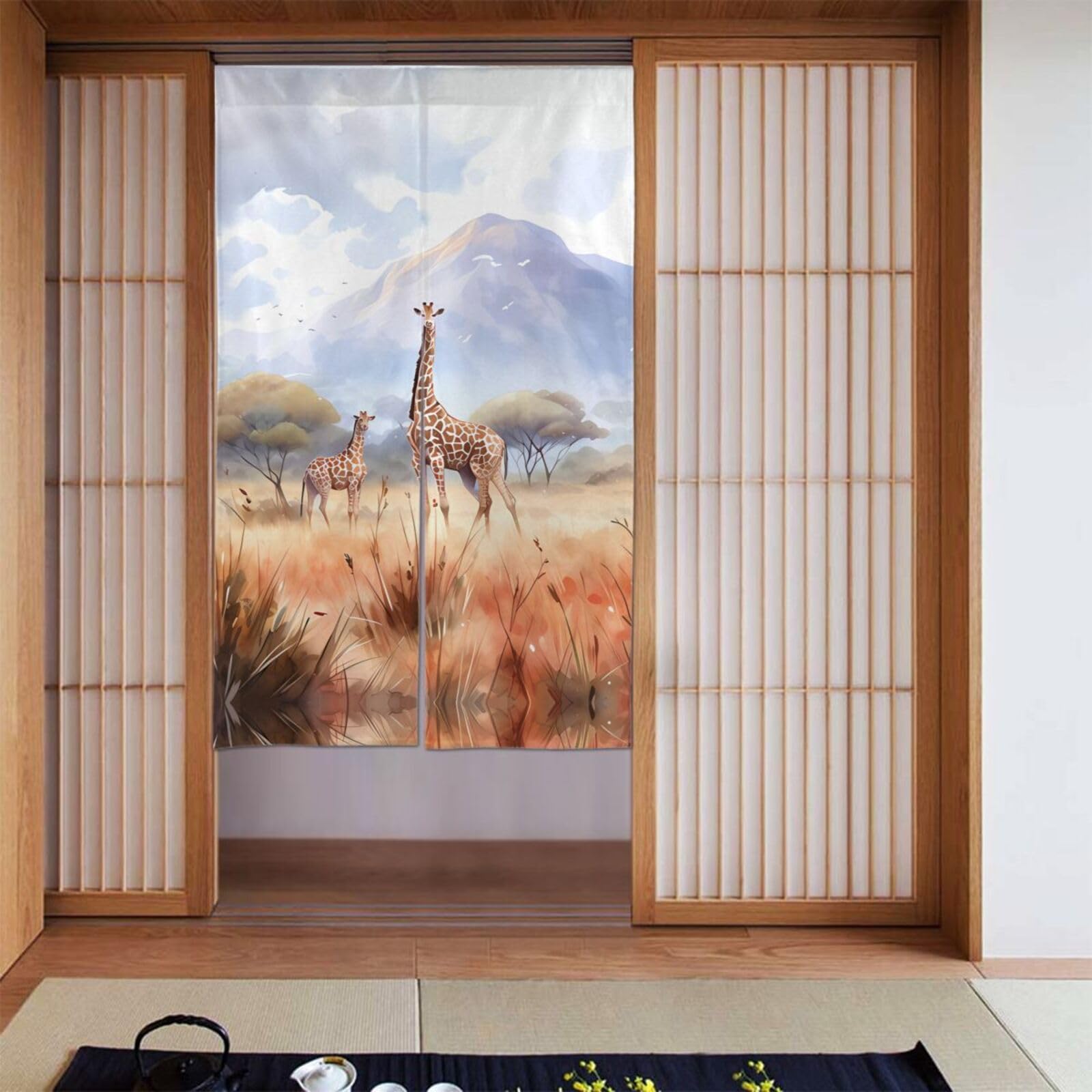 Cortinas opacas que oscurecen la habitación BROLEO con diseño térmico de jirafa africana