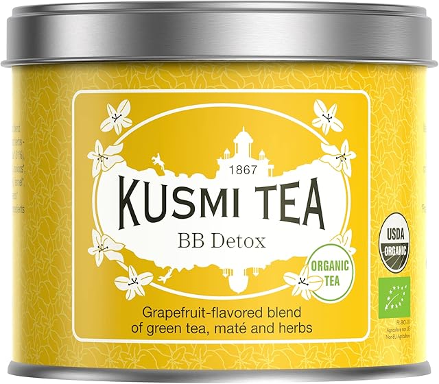 Kusmi Tea - Organic BB Detox Tea - Organic blend of green tea, mate tea and grapefruit flavored plants - To be eaten hot or as an iced tea - Fine sour flavors - Tea box 100g - Approximately 40 cups