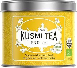 Kusmi Tea - BB Detox Bio - Organic Green Tea with Yerba Mate, Rooibos, Guarana, Dandelion Infusion with a Hint of Grapefruit - 100g of Organic Premium Loose Leaf Green Tea in Metal Tin