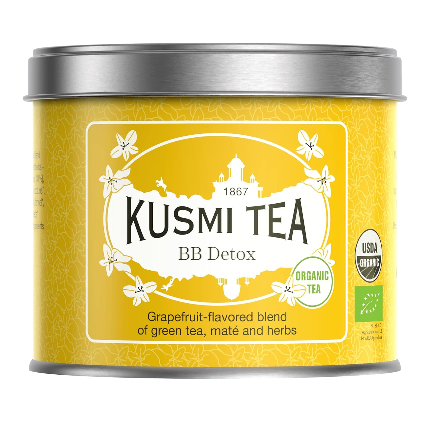 Kusmi Tea - BB Detox - Iconic detox Recipe - Blend of Green Tea, Mate &amp; Grapefruit - Organic Flavored Yerba Mate Tea - 3.5 oz Loose Tea Tin