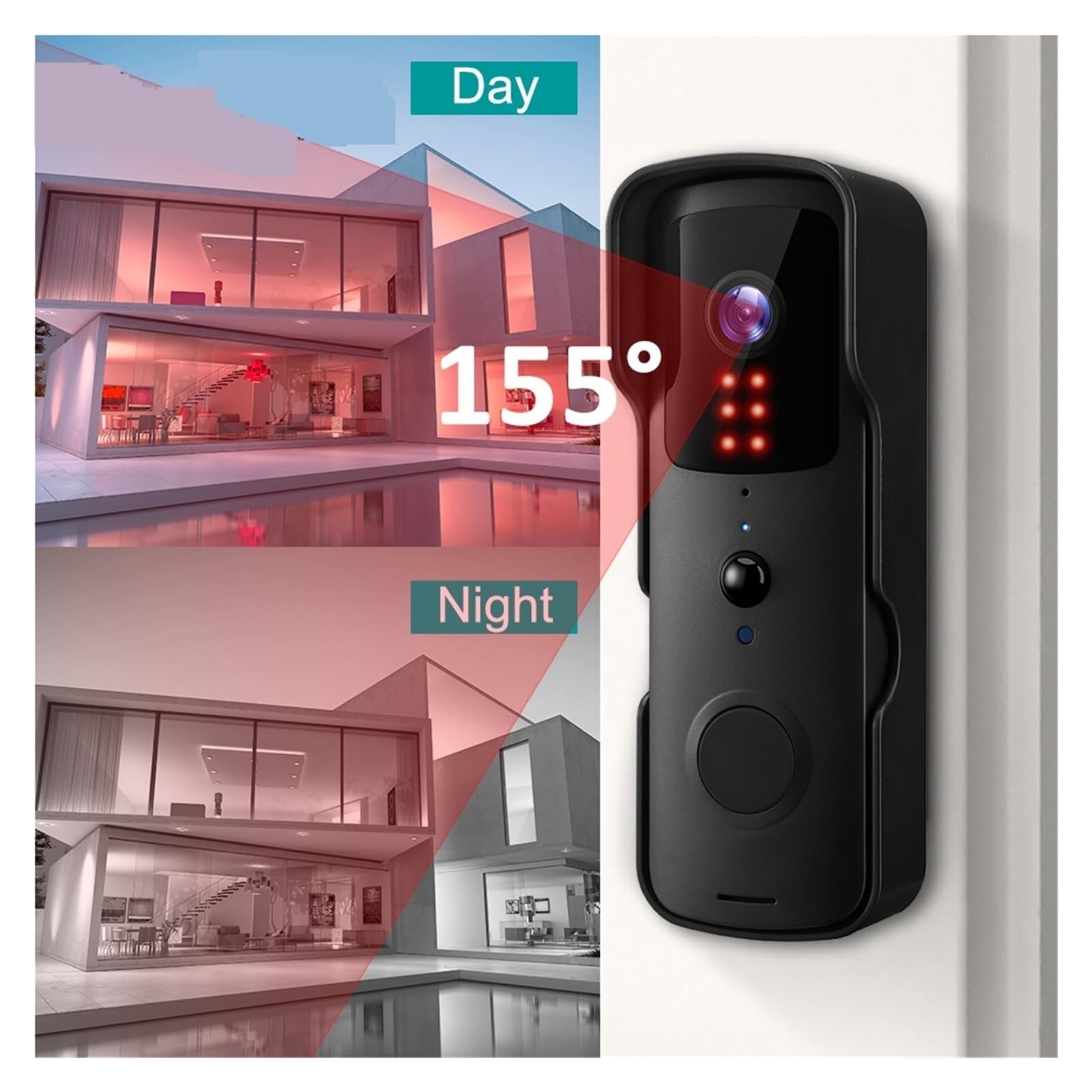 Timbre Inteligente con WiFi, Cámara 1080P HD, Timbre De Vídeo Inalámbrico, PIR, Visión Nocturna, Timbre Visual, Cámara De Seguridad For El Hogar(Size:C)
