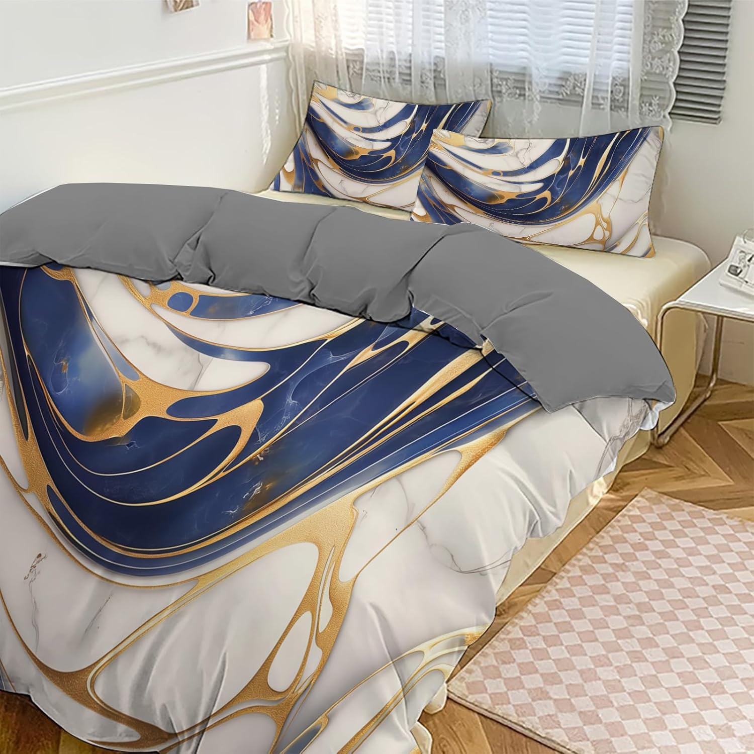 Marble Pattern Bedding Set Comforter Covers 3D Printed Quilt Cover Duvet Cover, Modern Art Prints Bedding,3 Pieces for Adults with Pillowcases Microfiber with Zipper Closure Twin Size