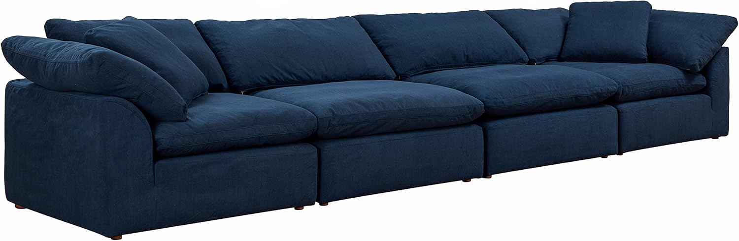 Sunset Trading Contemporary Puff Collection 4 Piece 176" Wide Slipcovered Modular Sofa Sectional, Navy Blue Water-Resistant Washable Performance Fabric, Deep-Seating Down-Filled