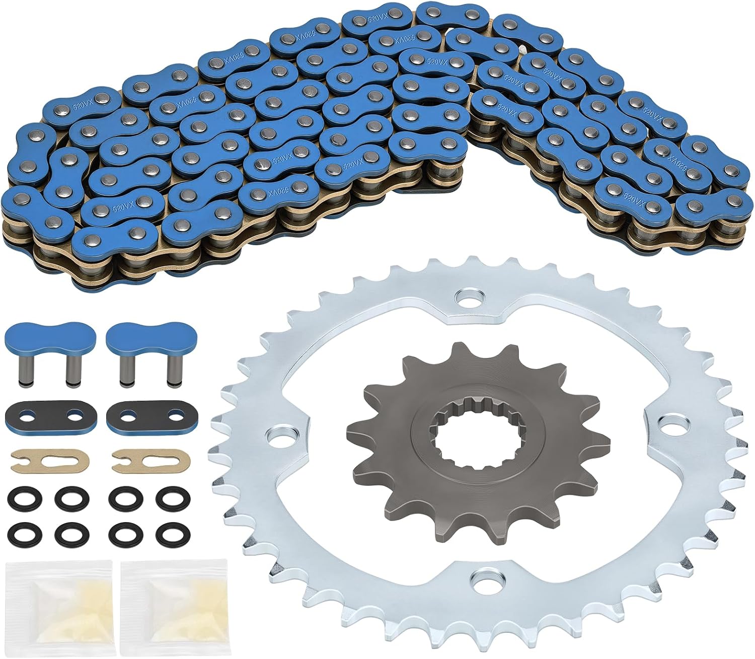 M MATI 98L X-Ring Blue Drive Chain & Drive Sprocket Assembly for Yamaha R-aptor 700 YFM700 YFM700R 2006-2024 94568-H6098-00 9383G-14231-00 5TG-25438-10-00
