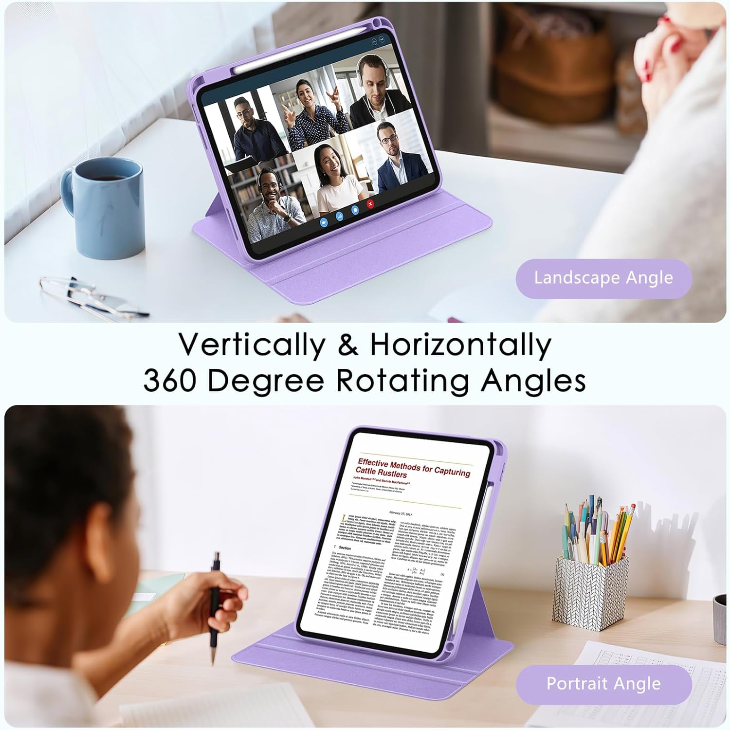 Soke Rotating Case for iPad (A16) 11th Generation 2025, iPad 10th Gen 2022 with Pencil Holder, [Shockproof + Auto Sleep/Wake] 360 Degree Rotation Clear Back for iPad 11"/10.9", Lilac Marble
