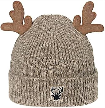 Christmas Knitted Antler Hat,Cute Reindeer Antlers Knitted Hat,Crochet Knit Cap for Adults,Winter Warm Beanie Cap