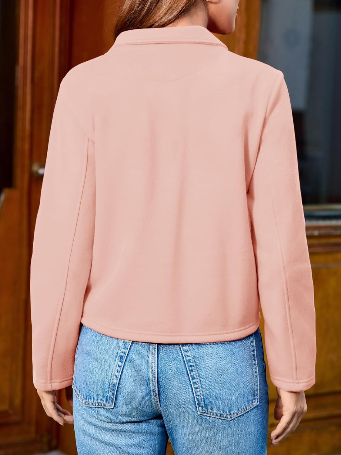 Fisoew Womens Cropped Blazers Business Casual Loose Fit Suits Double Breasted Open Front Cotton Blazer Jacket - Image 5