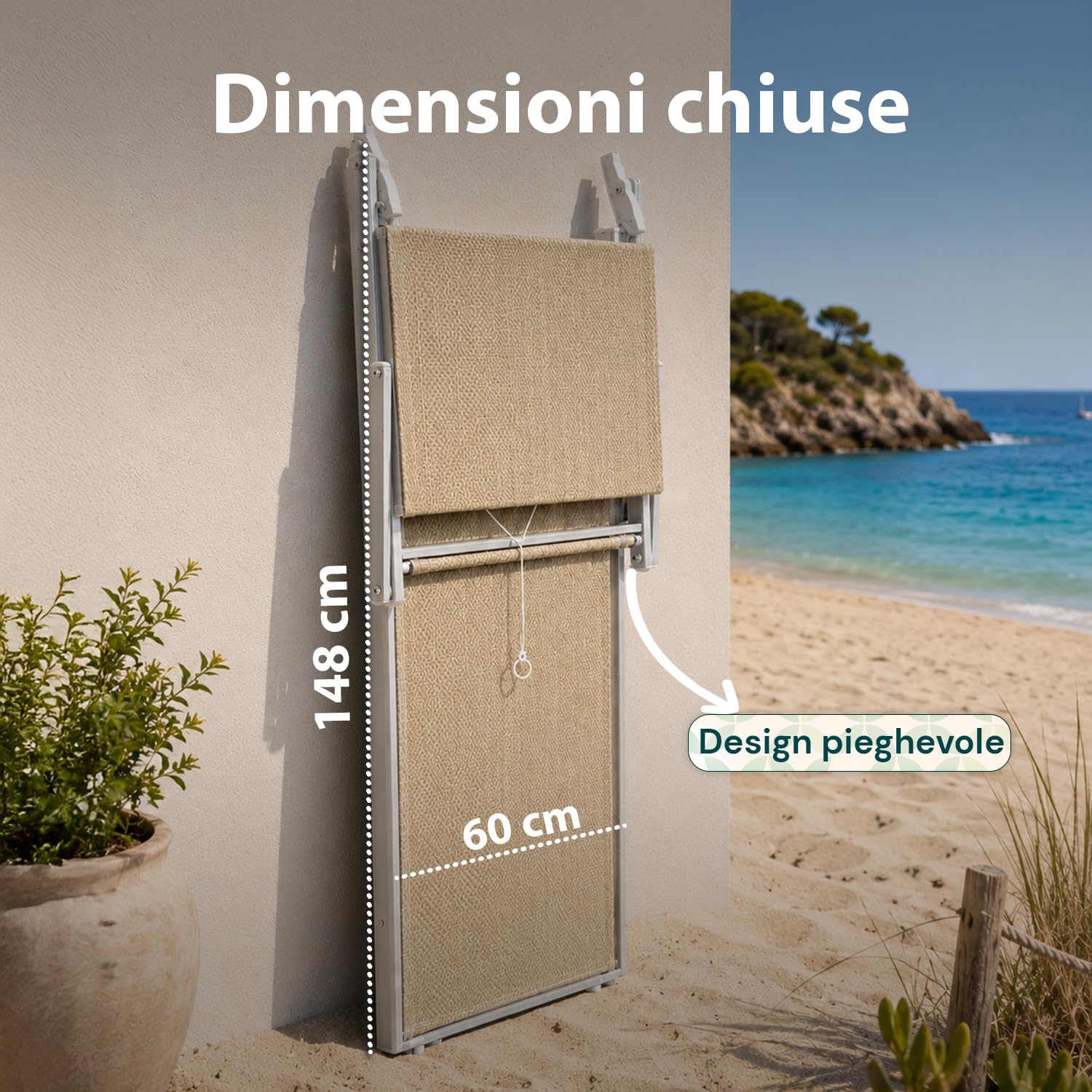 Avilia - Lettino Prendisole da Giardino con Parasole Girevole 360° – Alluminio, Texilene, 150 kg | Sdraio da Mare Pieghevole, Schienale 30-40°, L60×P186×A44/94 cm, Chiuso L60×A148 cm