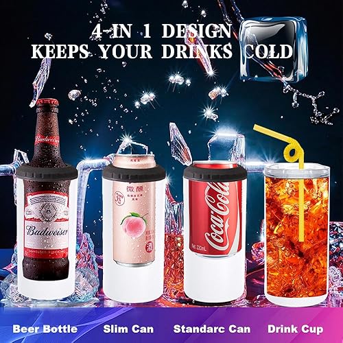 Miniatura 4 de Paquete de 4 vasos de sublimación en blanco de 16 onzas delgadas 4 en 1 con 2 tapas de acero inoxidable con aislamiento de doble pared de acero