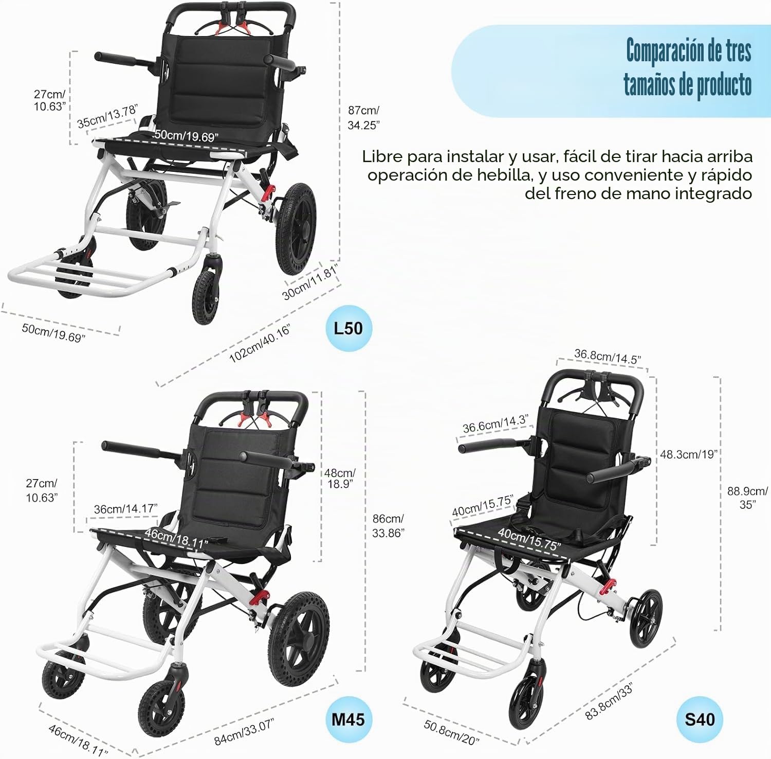 Silla de ruedas plegable, ligera y portátil para adultos, diseñada para transporte y viajes. Silla de ruedas ergonómica con correa de seguridad ajustable, marco de acero al carbono y ruedas