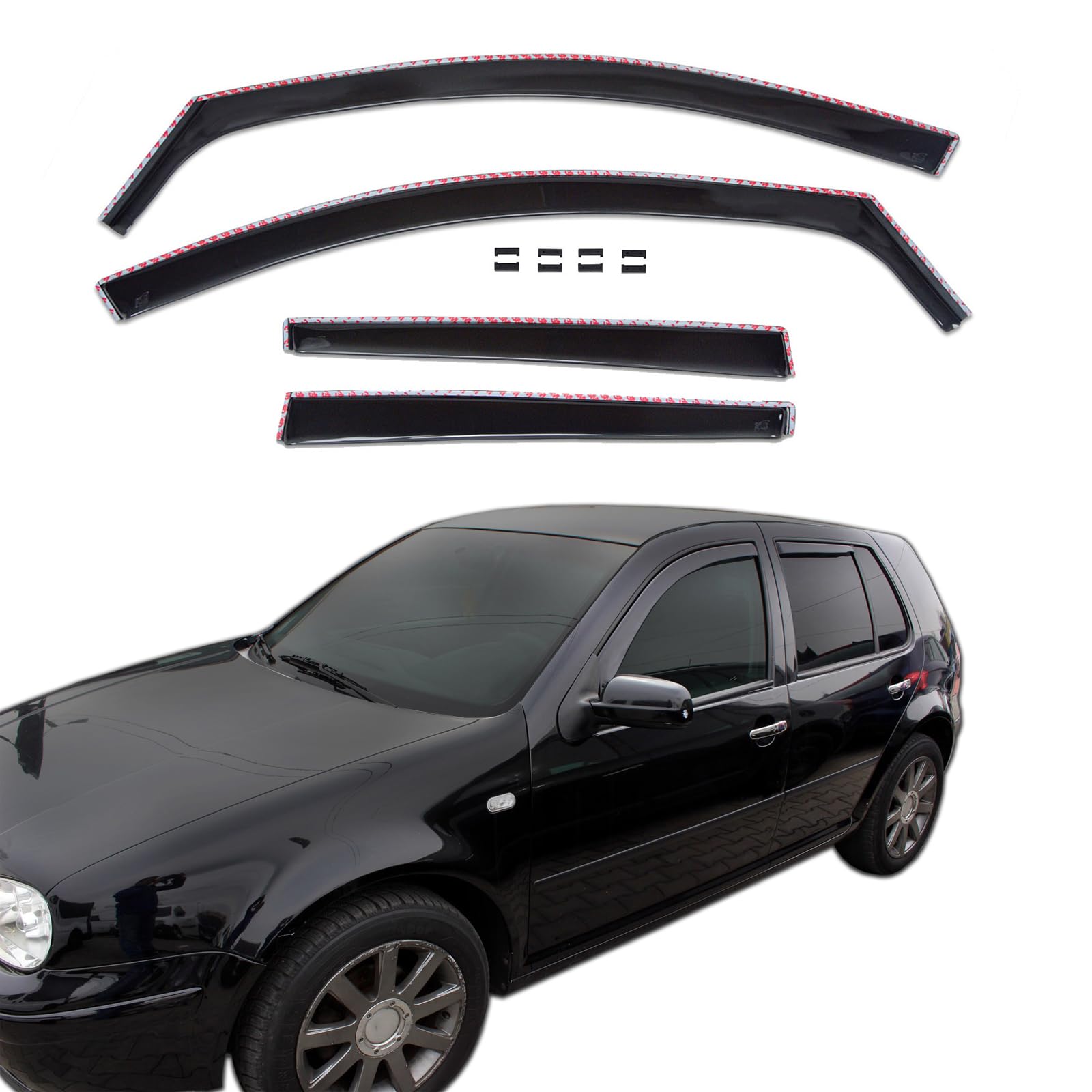J&J AUTOMOTIVE GP Deflettori d'Aria per Volkswagen Golf 4 5-Porte 1997-2004, Set da 4 Pezzi, Antiturbo Antivento Antipioggia, Anteriore Nero fumé Oscurato