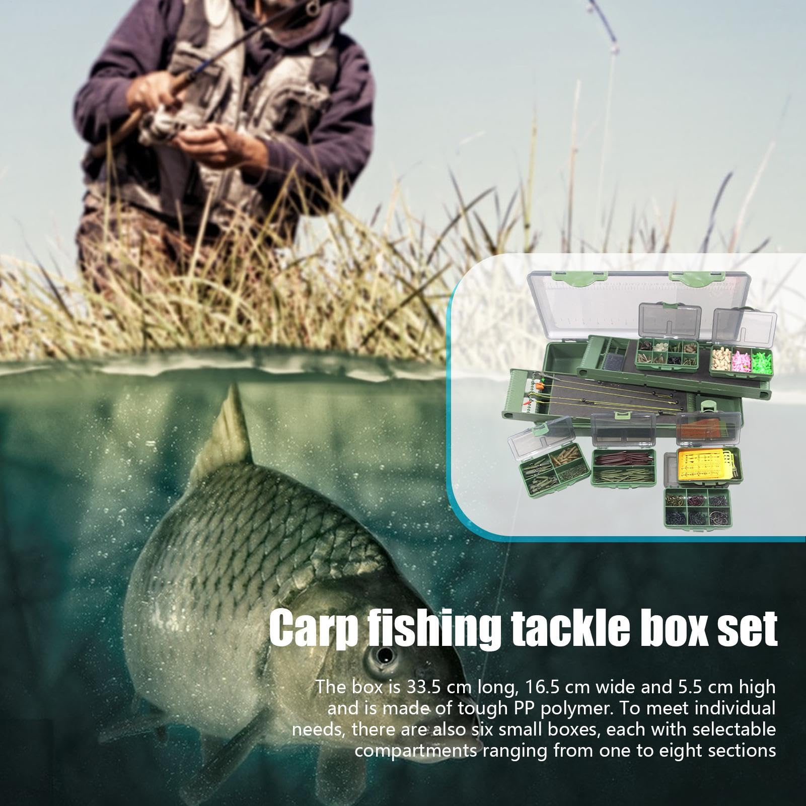 Cassetta Attrezzatura da Pesca 9 Pezzi Grande Capacità Coperchio | Organizzatore per Scatola da Pesca Per Appassionati, Principianti, , Uomini, Donne,