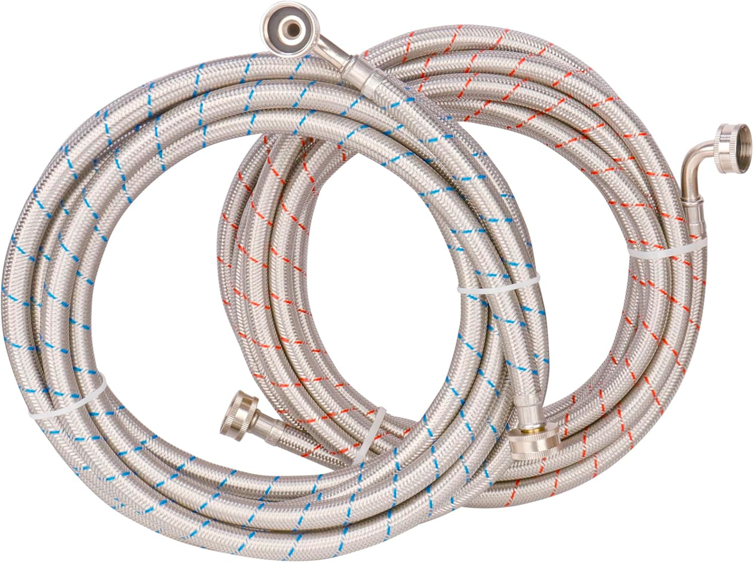 WHK 2 Pack 20ft Washing Machine Hoses Stainless Steel Washer Hoses with 90 Degree Elbow Washer Hot and Cold Water Hose Connection Inlet Washer Supply Lines