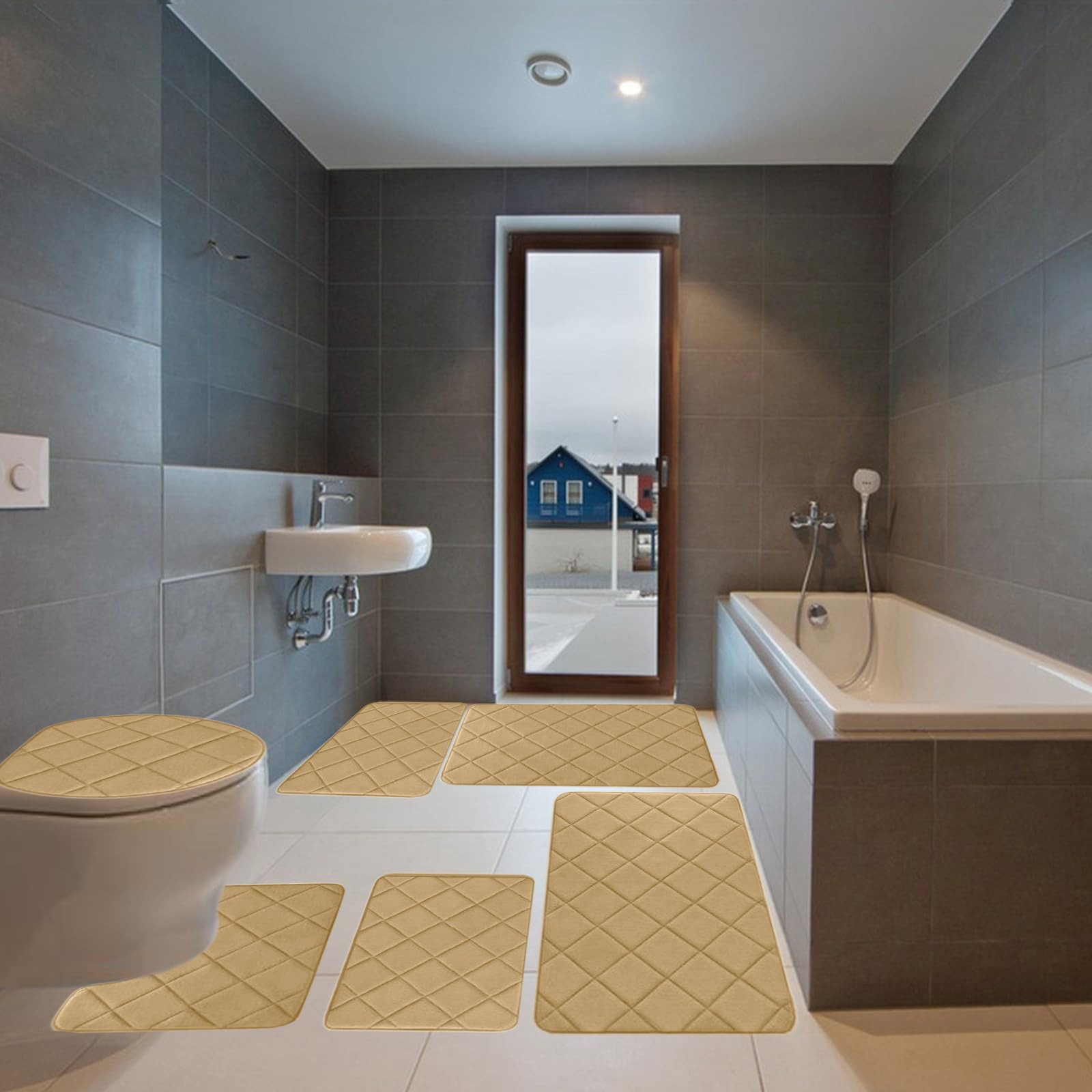 Luxury Bathroom Rugs Set 6 Piece - Memory Foam Bath Mat 6 Set, Toilet Rug Set, Strong Absorbent, Non-Slip, Ultra Soft, Easy to Clean,Machine Washable