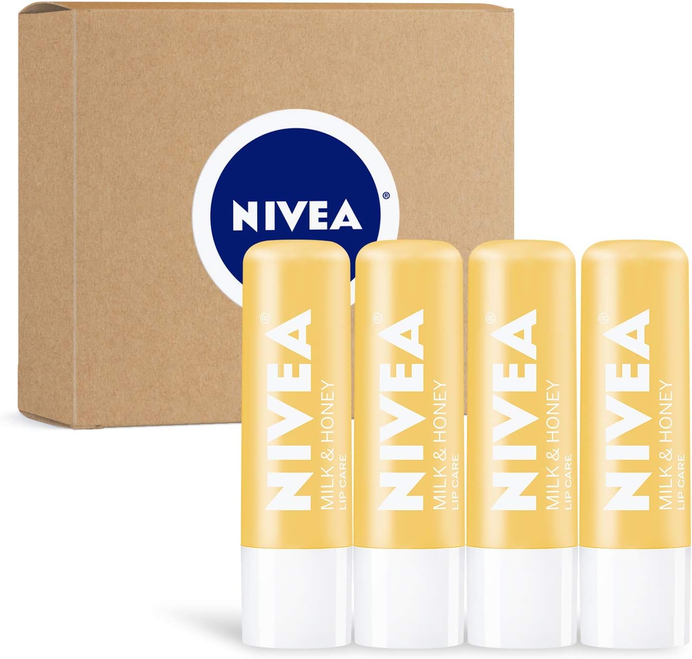 NIVEAMilk and Honey Lip Care, Moisturizing Lip Balm Stick with Shea Butter, 4 Pack of 0.17 Oz Sticks