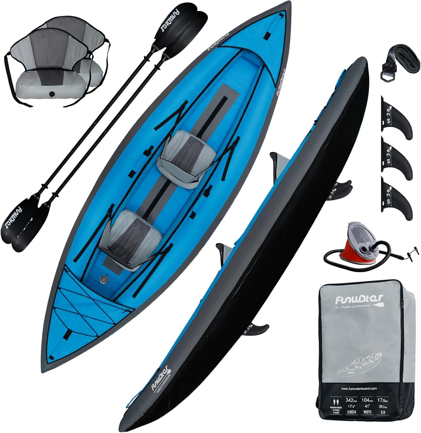 FunWater Inflatable Fishing Kayak 11’X41 Portable Fabric Cover Protection Complete Accessories with Two High Back Inflatable Seats Suitable for Drifting Fishing Touring FunWater Inflatable Fishing Kayak 11’X41 Portable Fabric Cover Protection Complete Accessories with Two High Back Inflatable Seats Suitable for Drifting Fishing Touring