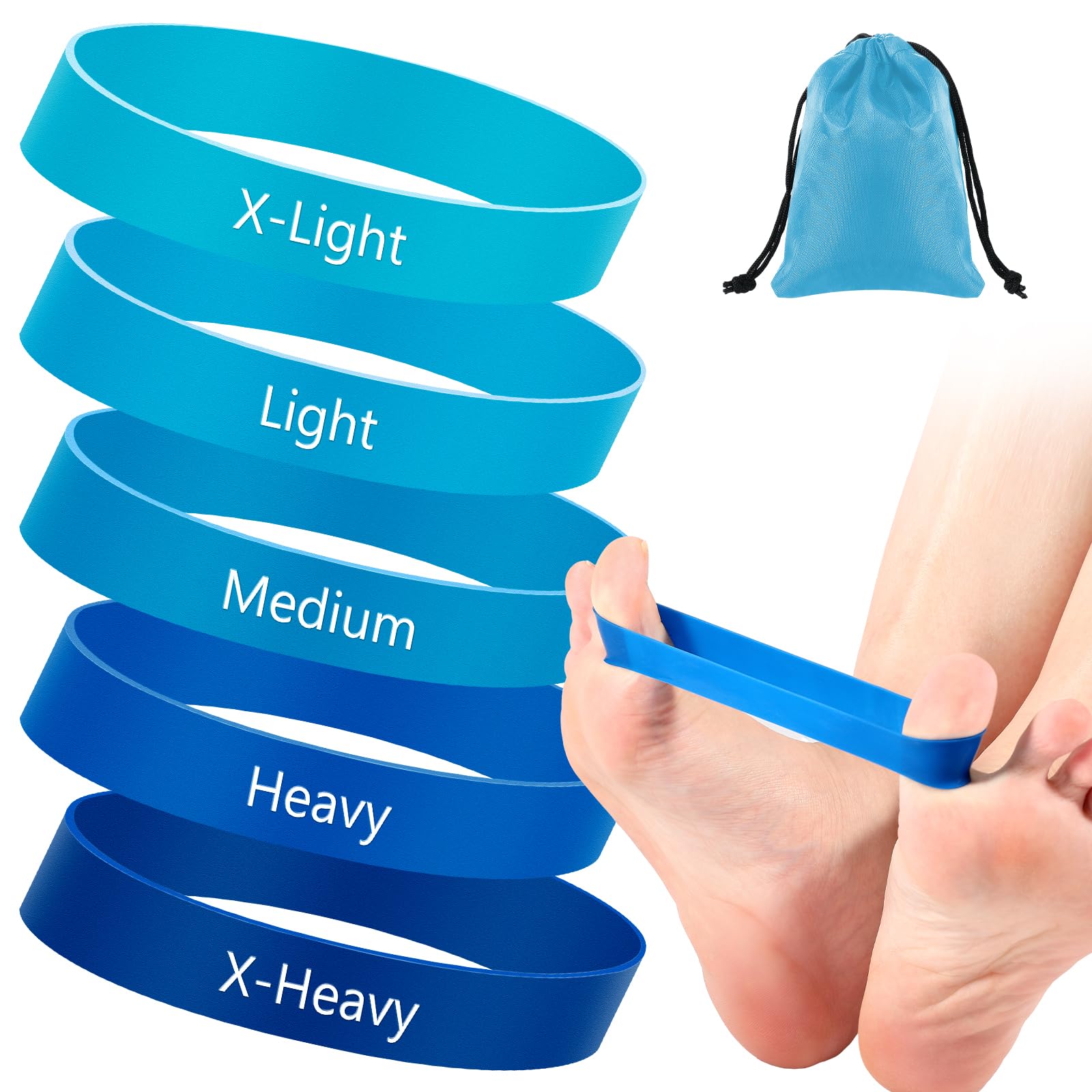 WinnerWhy Set of 5 Toe Stretcher Bands for Bunions Correction Foot Big Toe Spacers Resistance Straightener Loop Bands with Carry Bag for Women Men Hallux Valgus Alignment Yoga Exercise(Blue)-image-43